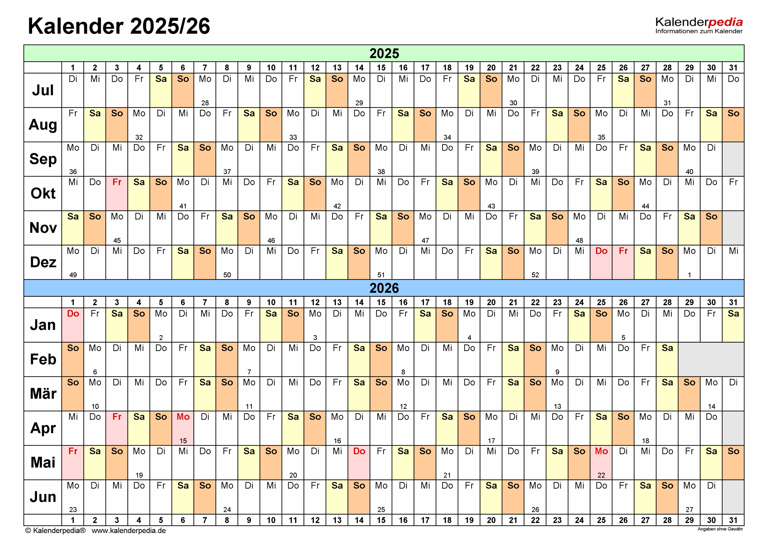 Kalenderwochen 2025 Und 2026 kalenderwochen 2026: Kw 2026 Tabelle (mit Pdf Download)