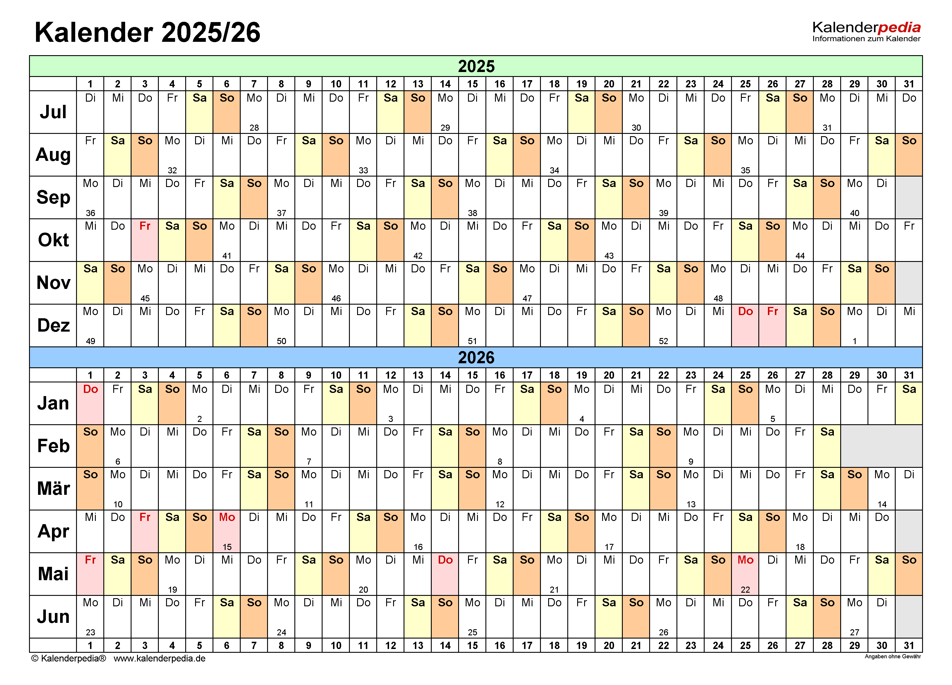  Foto zu Halbjahreskalender 2025/2026 als PDF-Vorlagen zum Ausdrucken 
