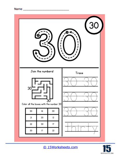 30 Mai 2026 Wochentag Trace And Write The Number 30. Handwriting Practice. Learning Numbers