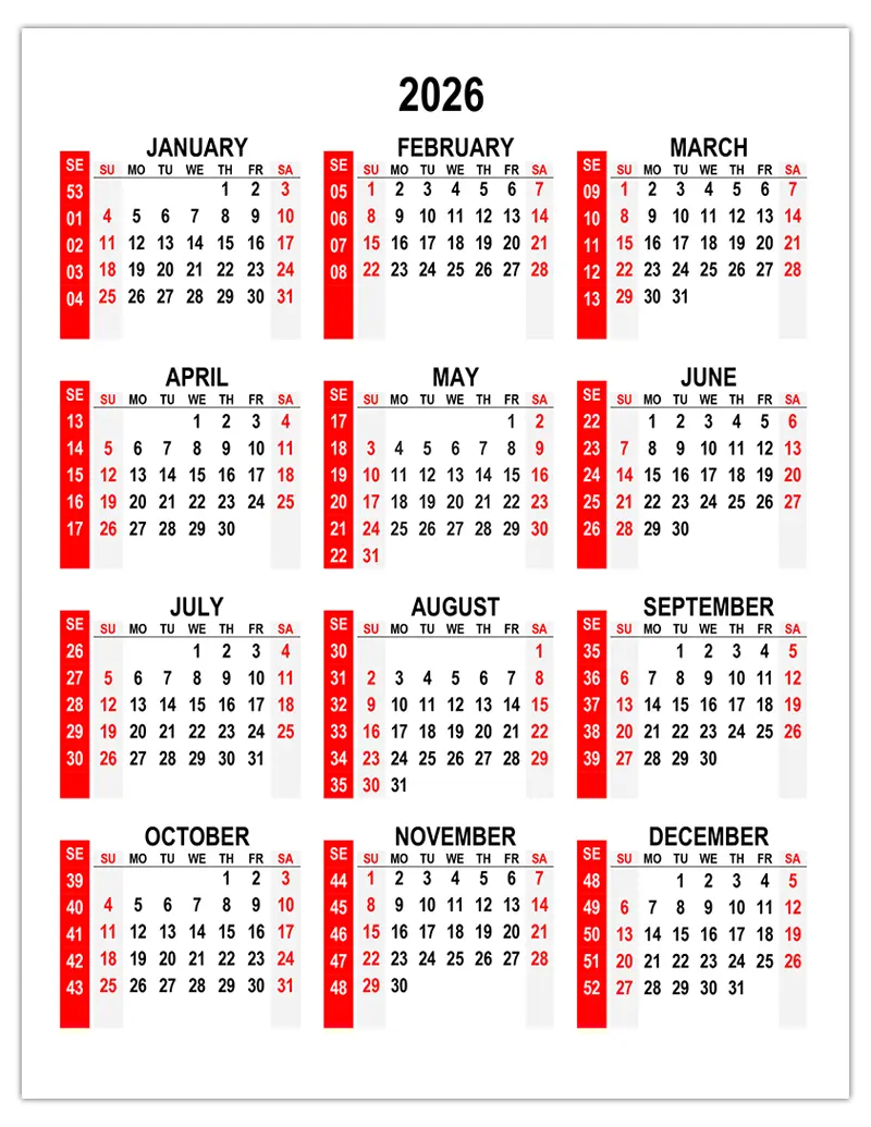  Yearly calendar 2026 – free-calendar.su 