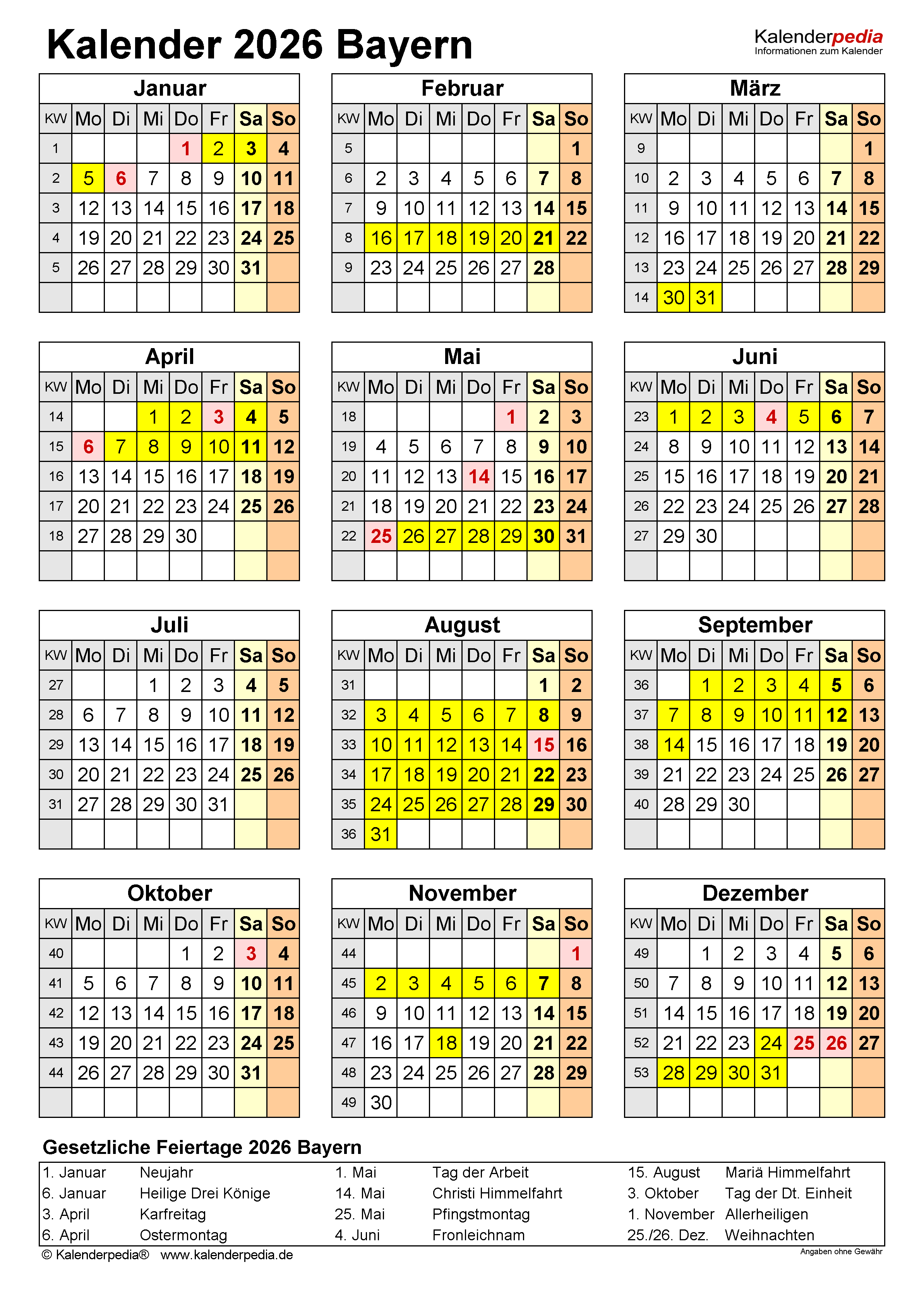  Foto zu Kalender 2026 Bayern: Ferien, Feiertage, PDF-Vorlagen 