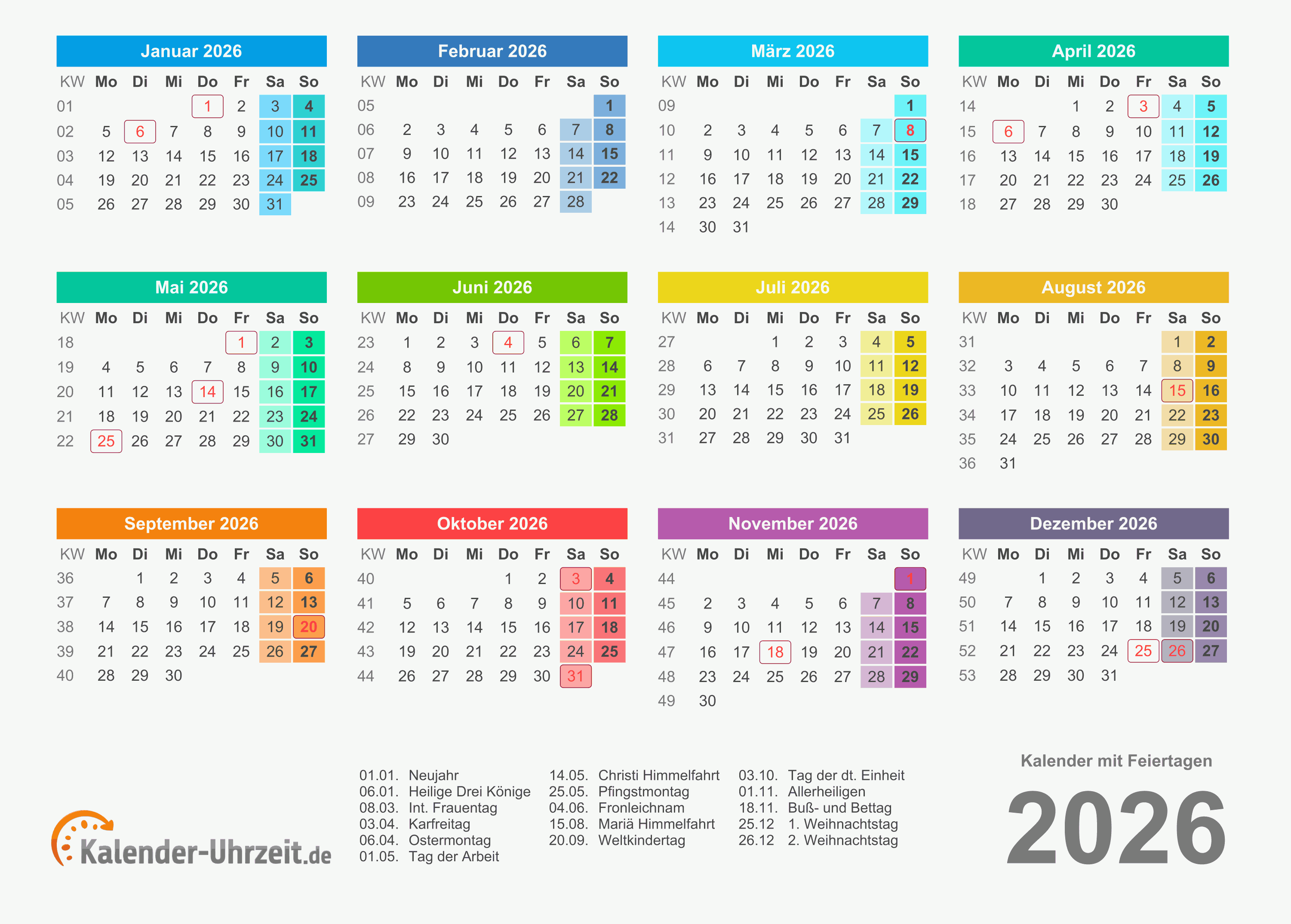  Foto zu Kalender 2026 mit Feiertagen 