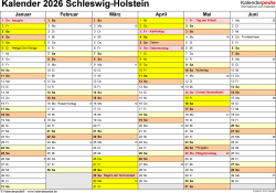  Kalender 2026 Schleswig-Holstein: Ferien, Feiertage, Excel-Vorlagen Illustration 
