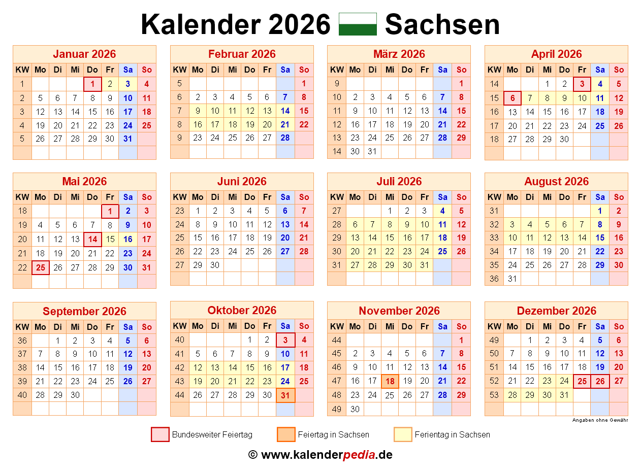 Kalender 2026 Sachsen Excel Kalender 2026sachsen