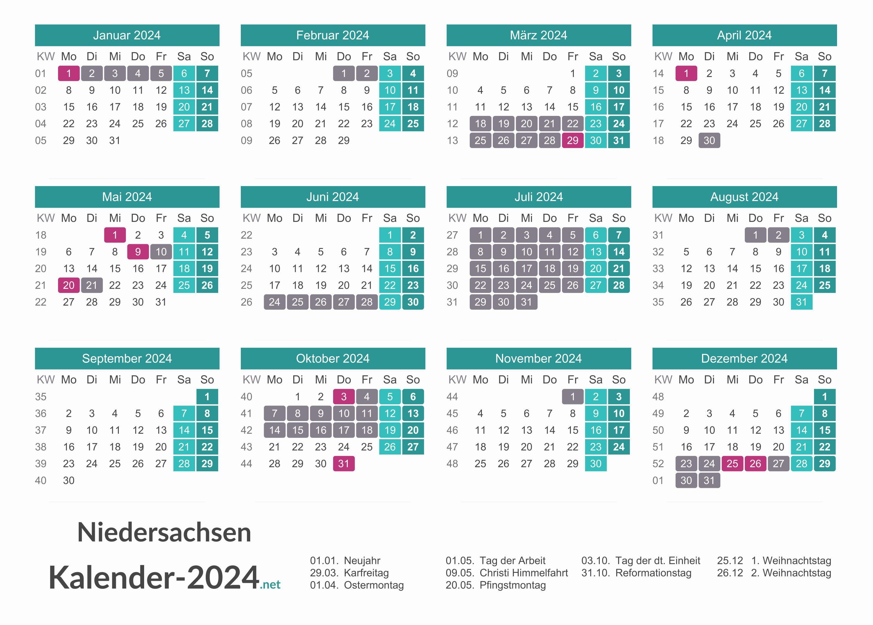  FERIEN Niedersachsen 2024 - Ferienkalender & Übersicht Motiv 