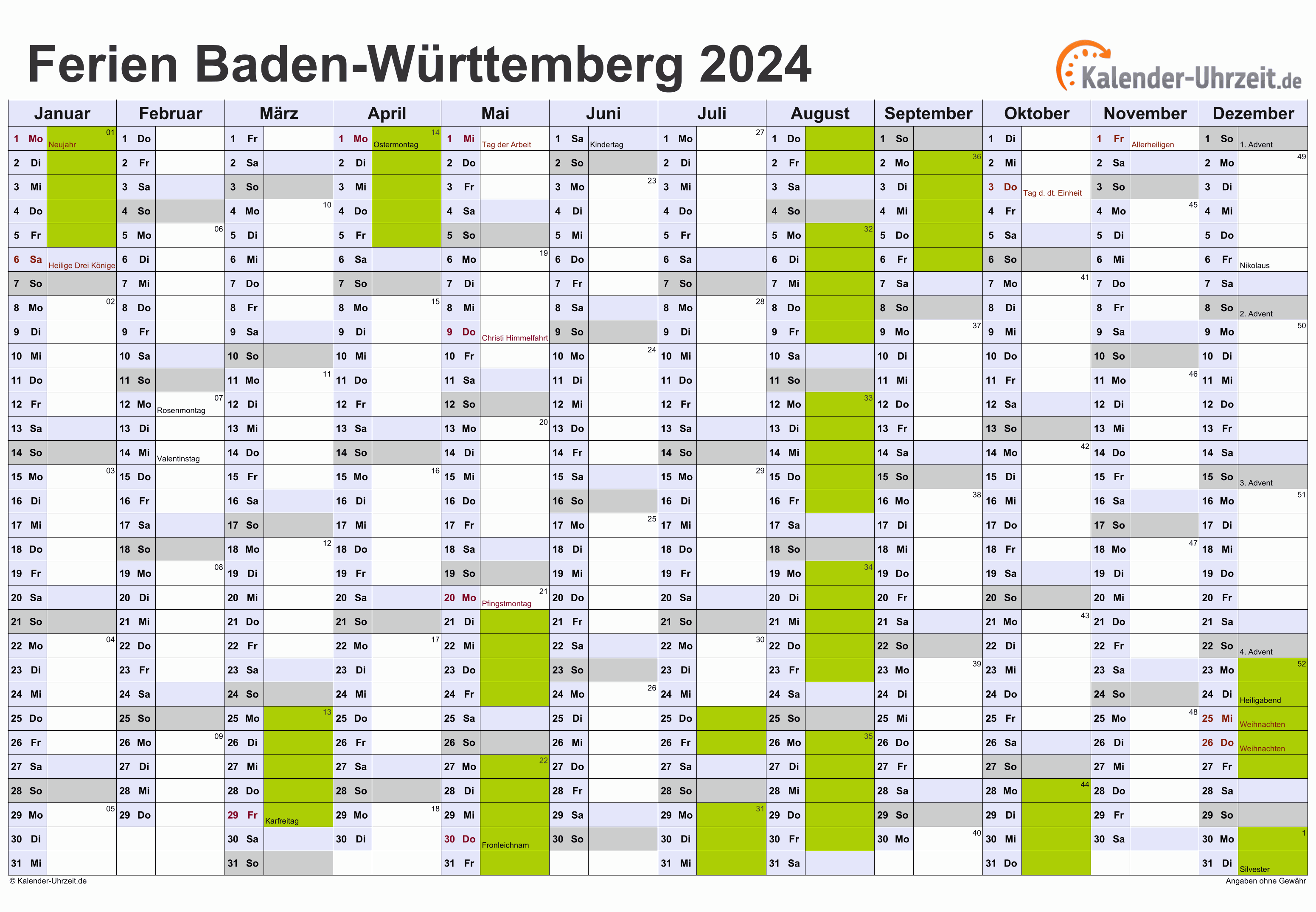  Foto zu Ferien Baden-Württemberg 2024 - Ferienkalender zum Ausdrucken 