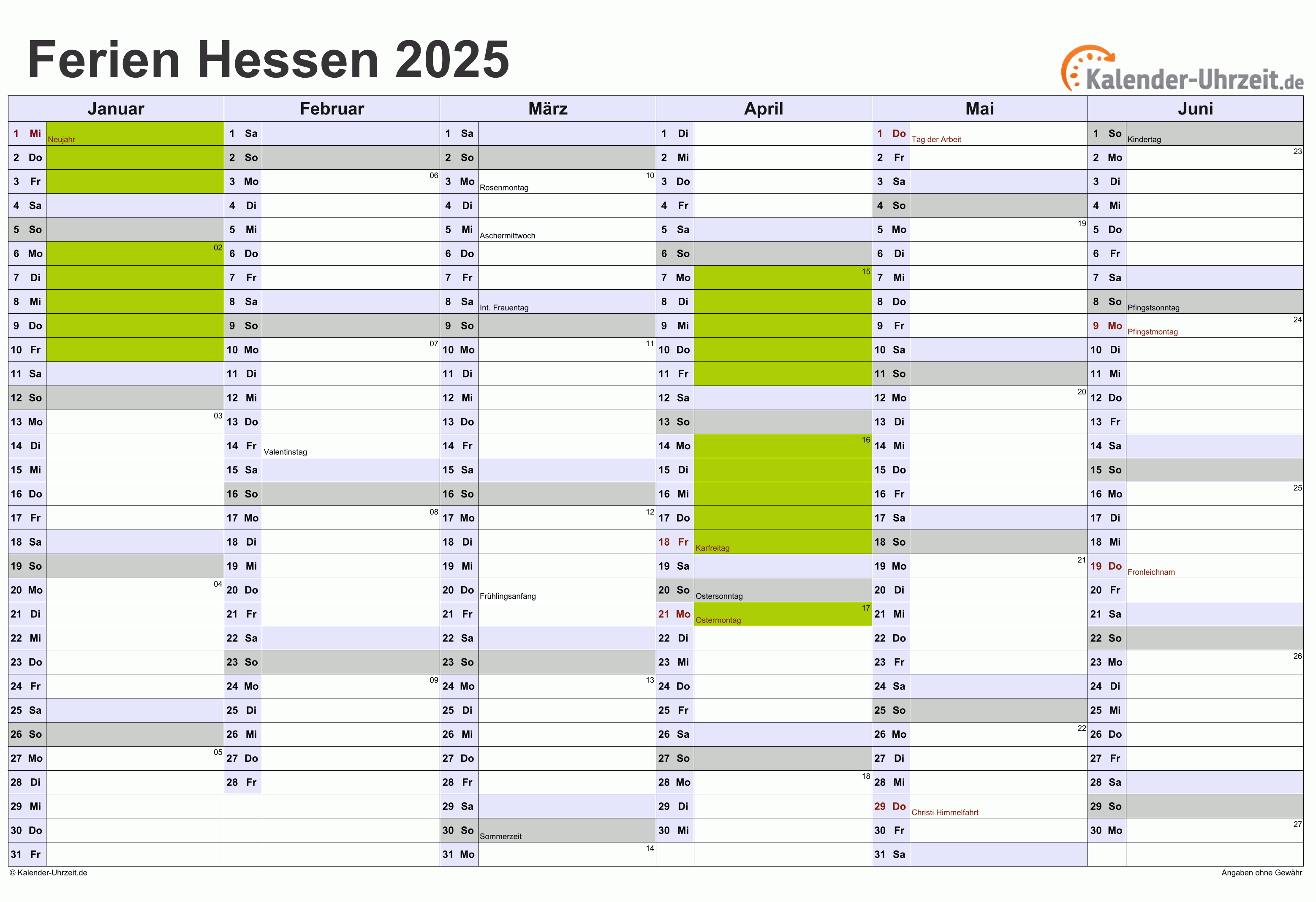 Foto zu Ferien Hessen 2025 - Ferienkalender zum Ausdrucken 