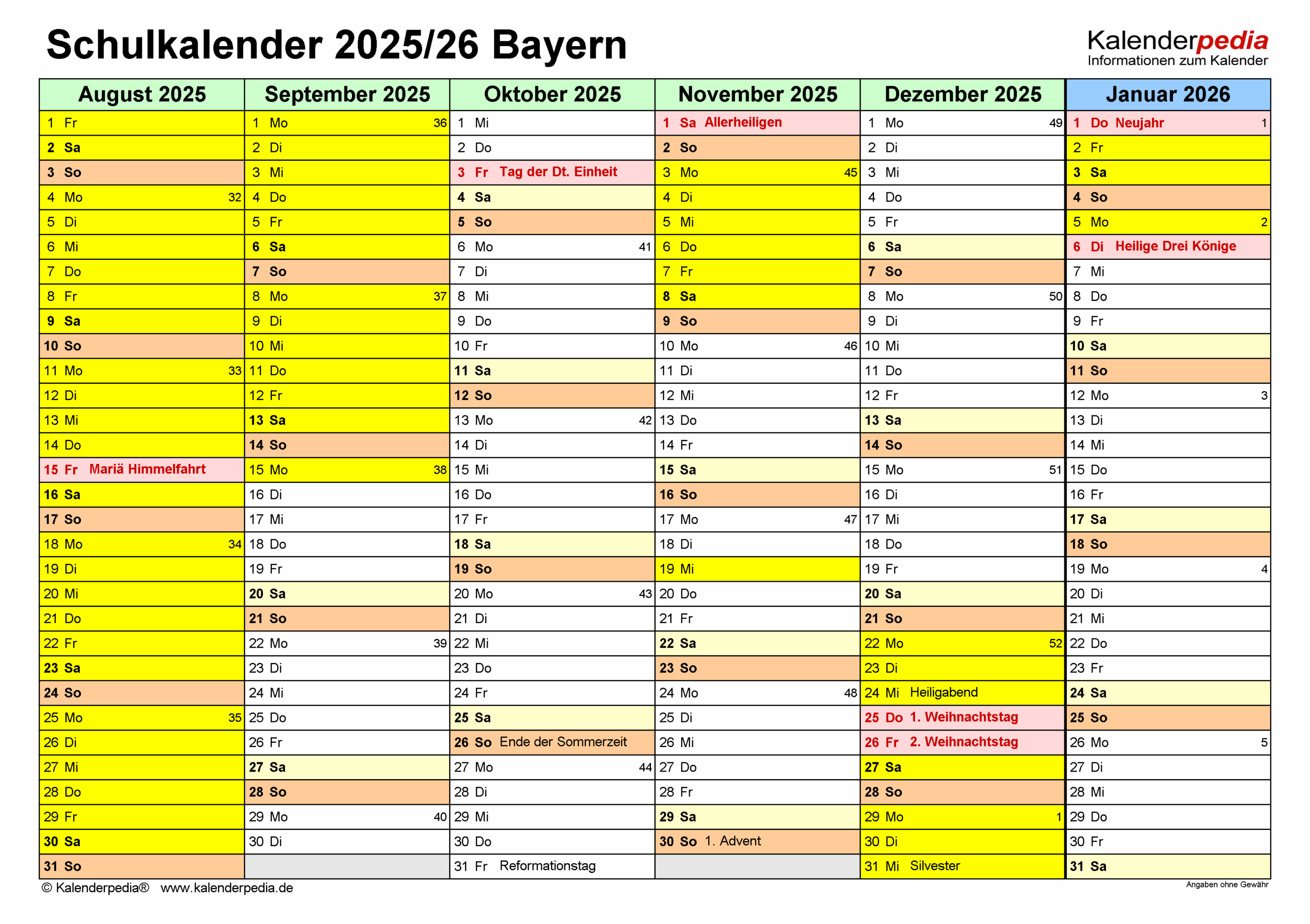 Ferienkalender Bayern 2026 Pdf Ferien In bayern Im Schuljahr 2025/26