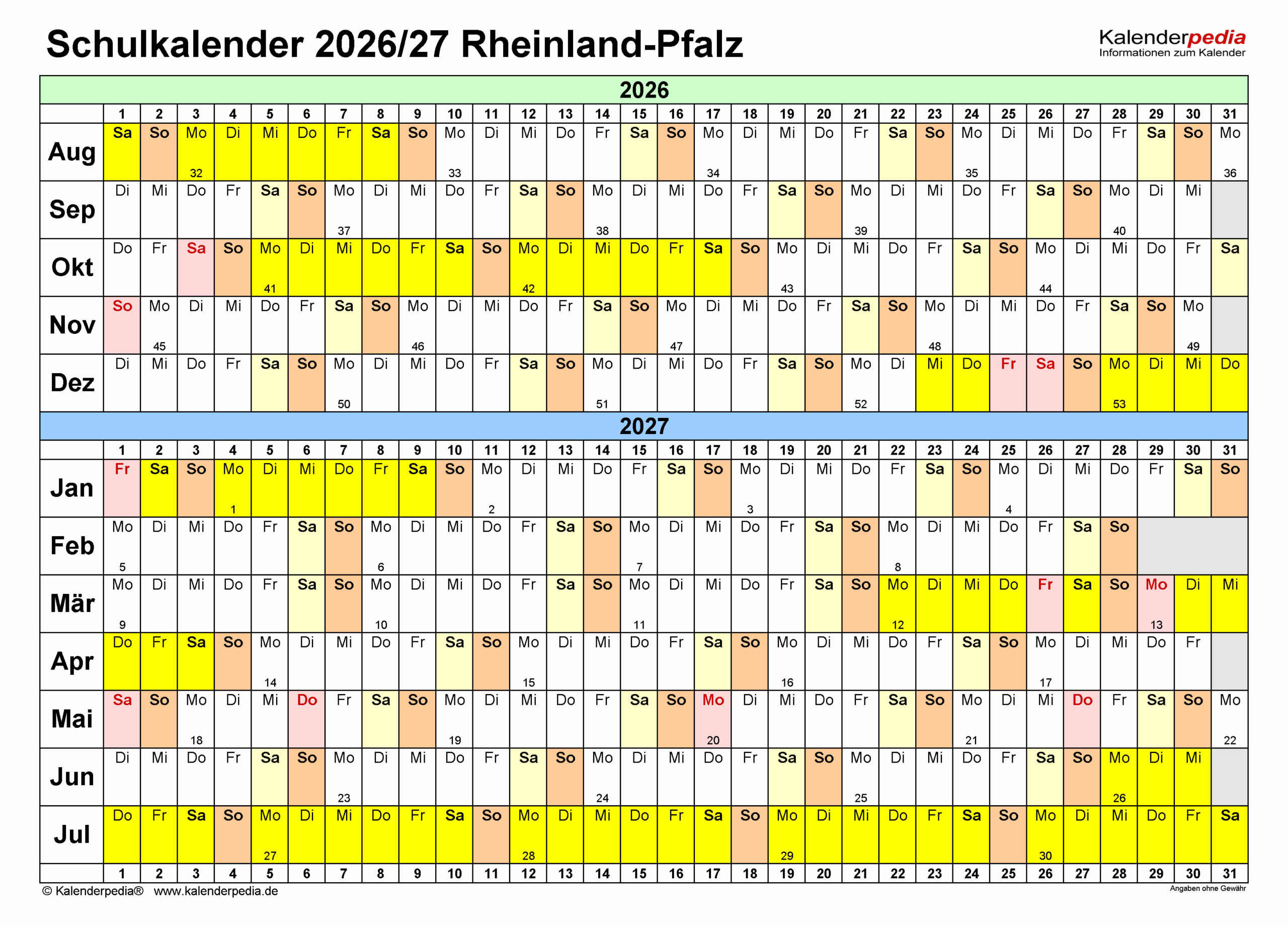 Ferienkalender 2026 Rheinland-pfalz Feiertage 2026 Meck.-pomm. + Kalender