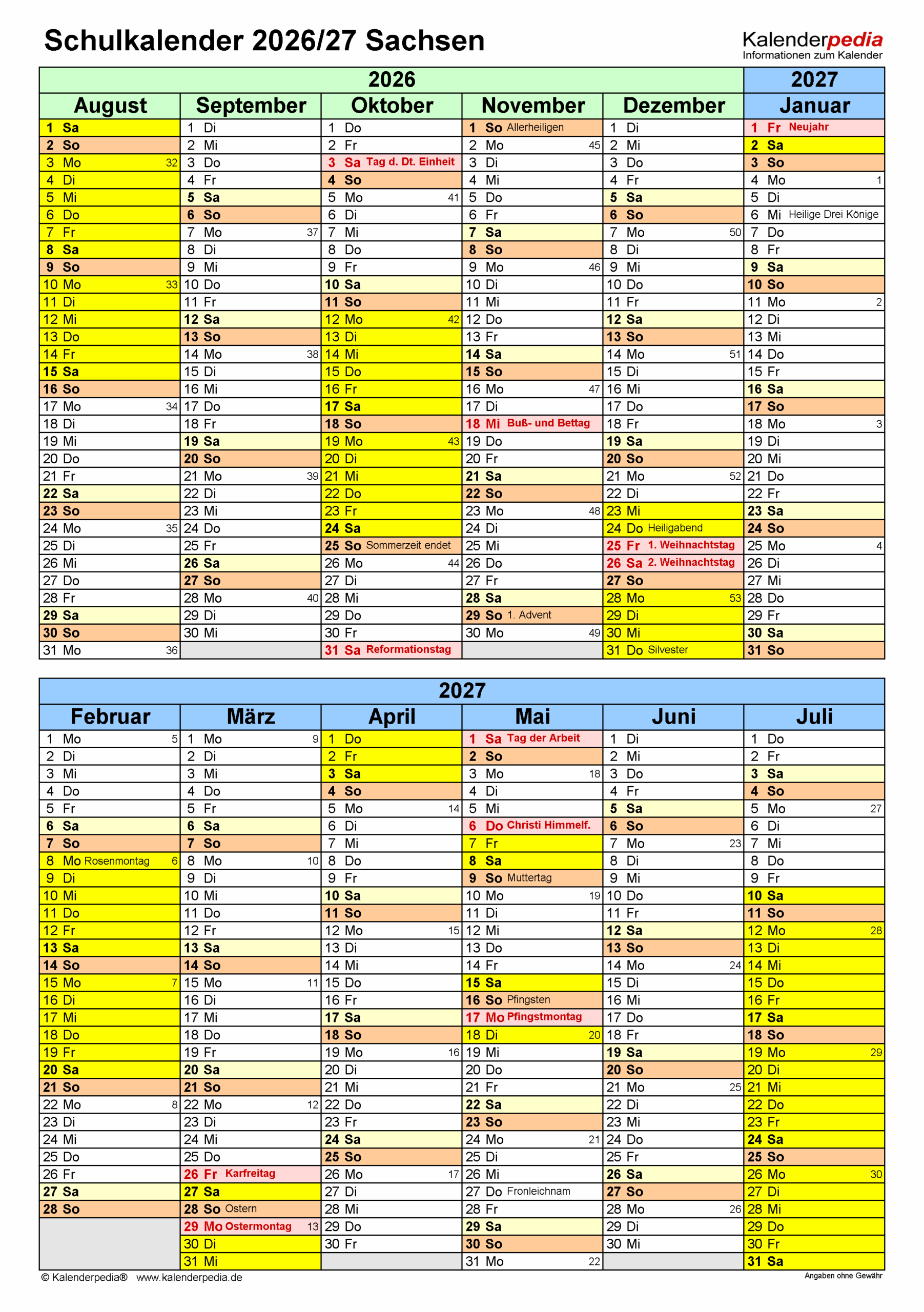 Abiturprüfungen Sachsen 2026 Termine Schulkalender 2026/2027 Sachsen Für Excel