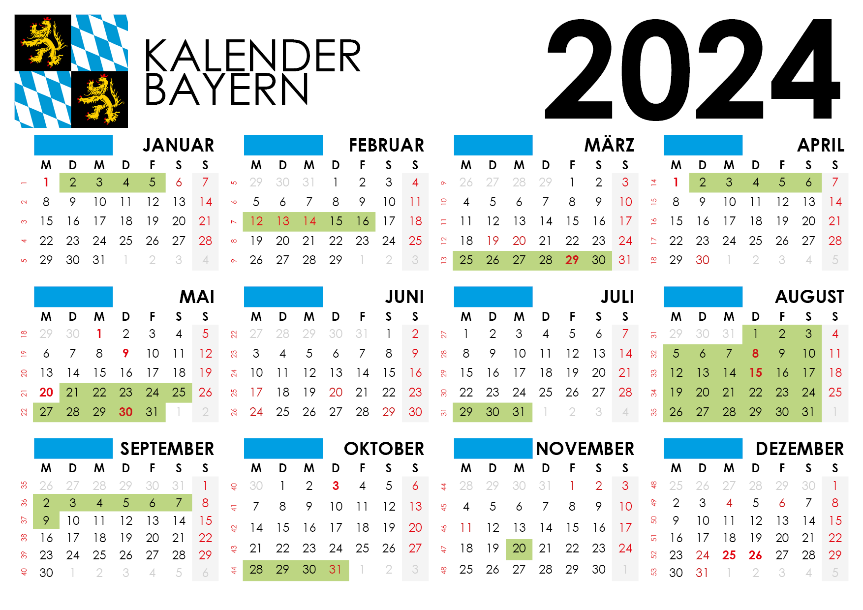  Kalender 2024 bayern mit ferien feiertage – Artofit Motiv 