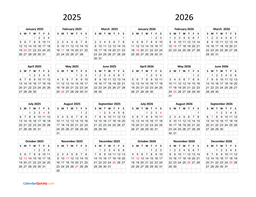 2026 Jubiläen Printable Yearly Calendar For 2026 (with Red Weekend)