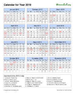  Calendar Horizintal Grid Sun Sat Gazetted Holiday India A4 Portrait 2019 Bildidee 