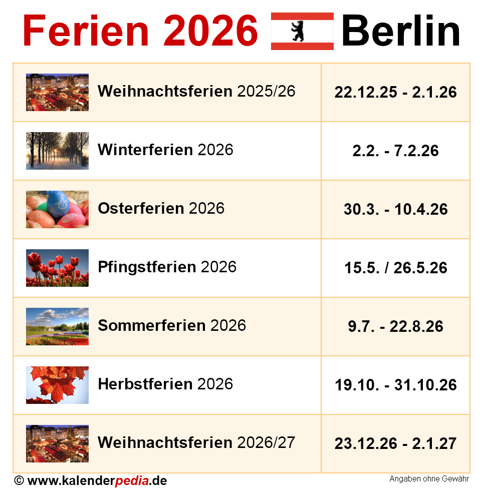  Ferien Berlin 2026 - Übersicht der Ferientermine Motiv 