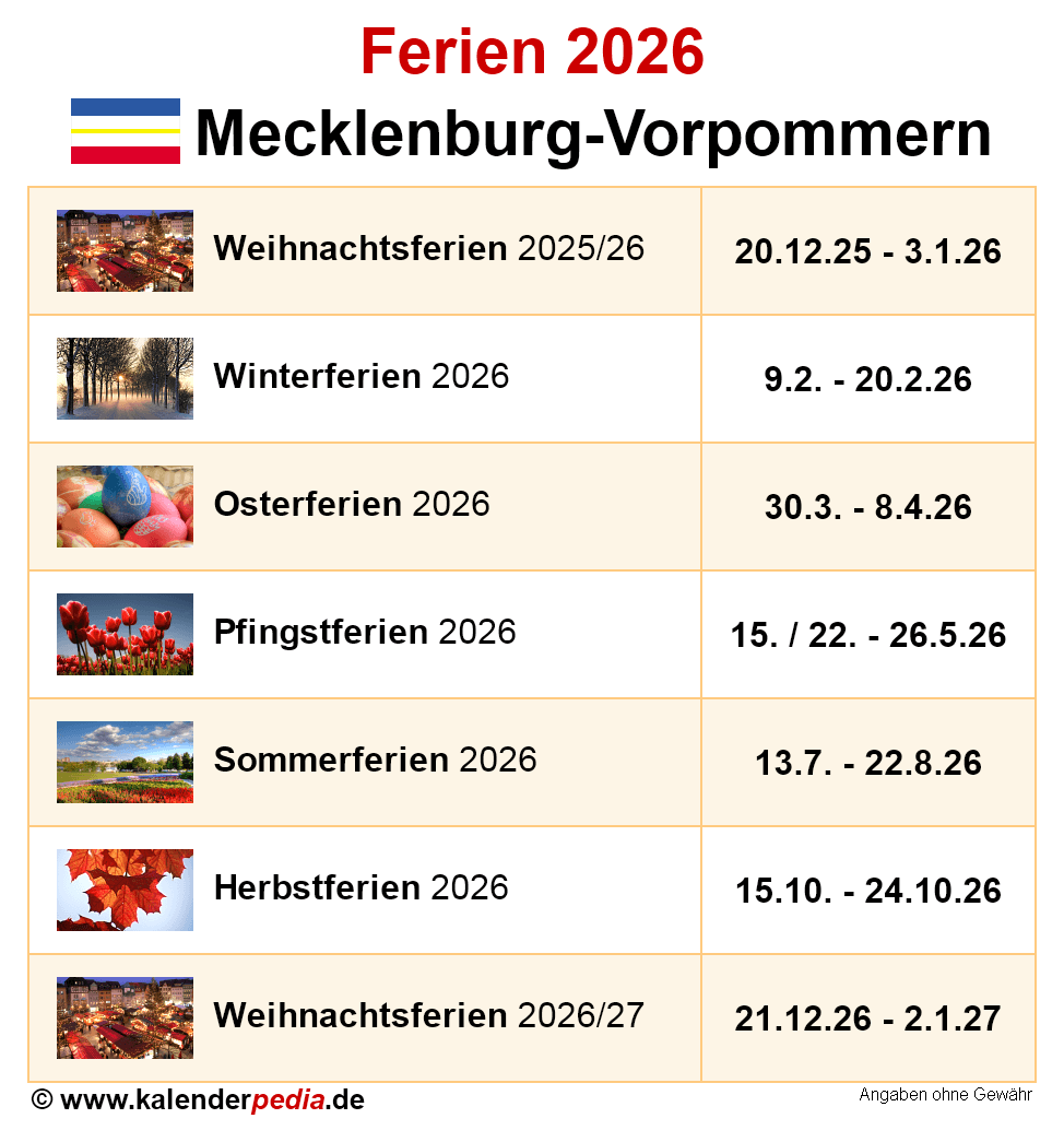  Foto zu Ferien Mecklenburg-Vorpommern 2026 - Übersicht der Ferientermine 