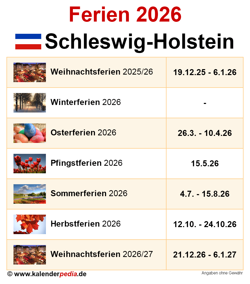  Foto zu Ferien Schleswig-Holstein 2026 - Übersicht der Ferientermine 