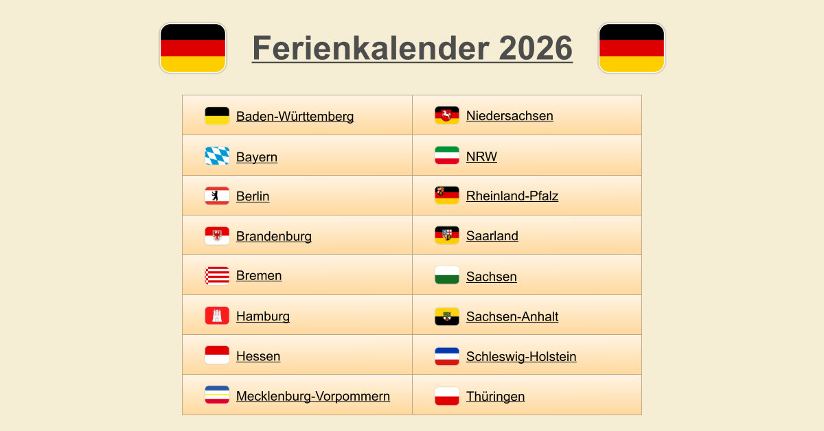  Ferienkalender 2026 - (Termine & Übersicht) Motiv 