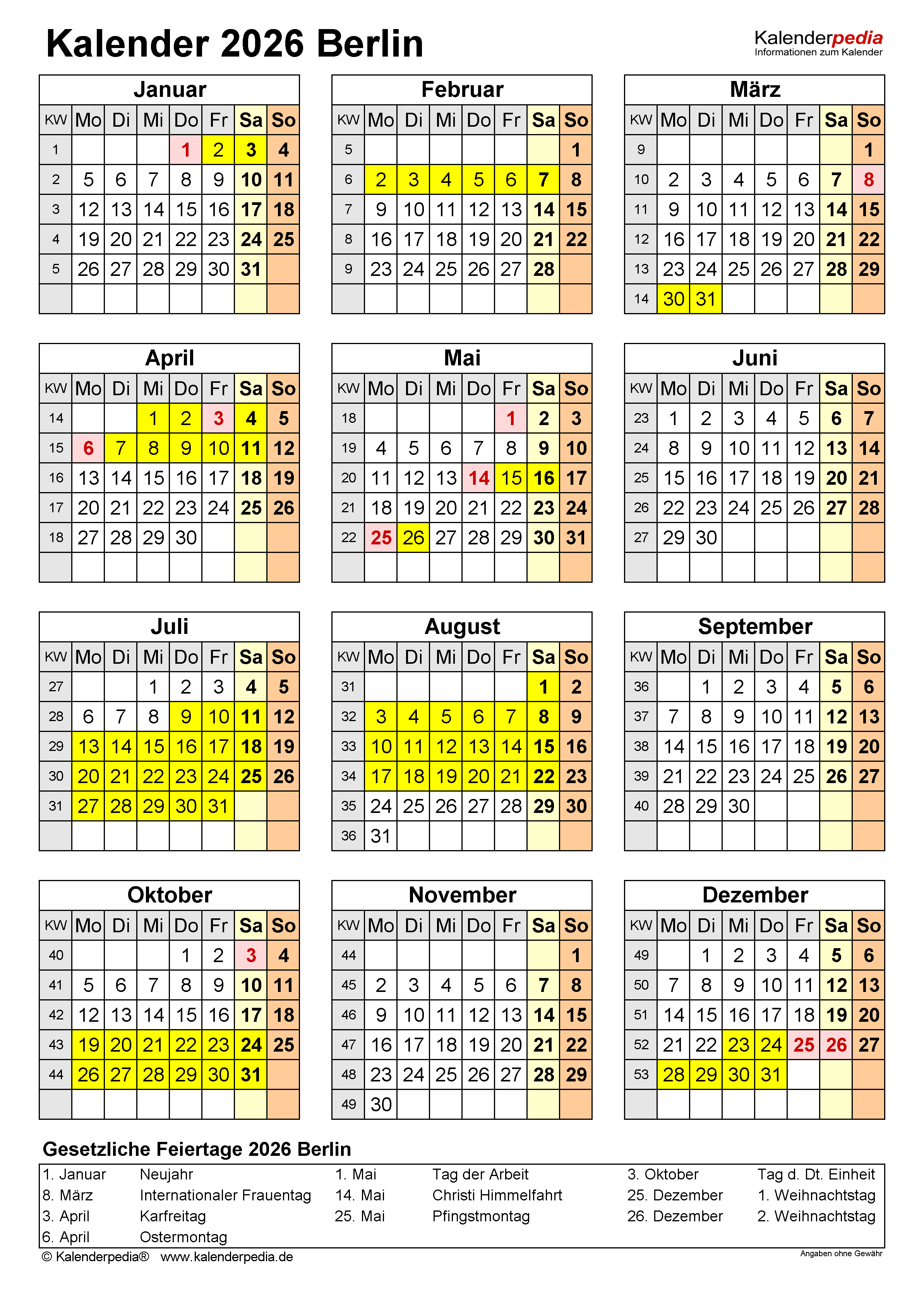  Foto zu Kalender 2026 Berlin: Ferien, Feiertage, Excel-Vorlagen 