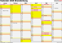 Ferien 2026 Brandenburg Kalender Schulferien-kalender brandenburg 2026 Mit Feiertagen Und ferien
