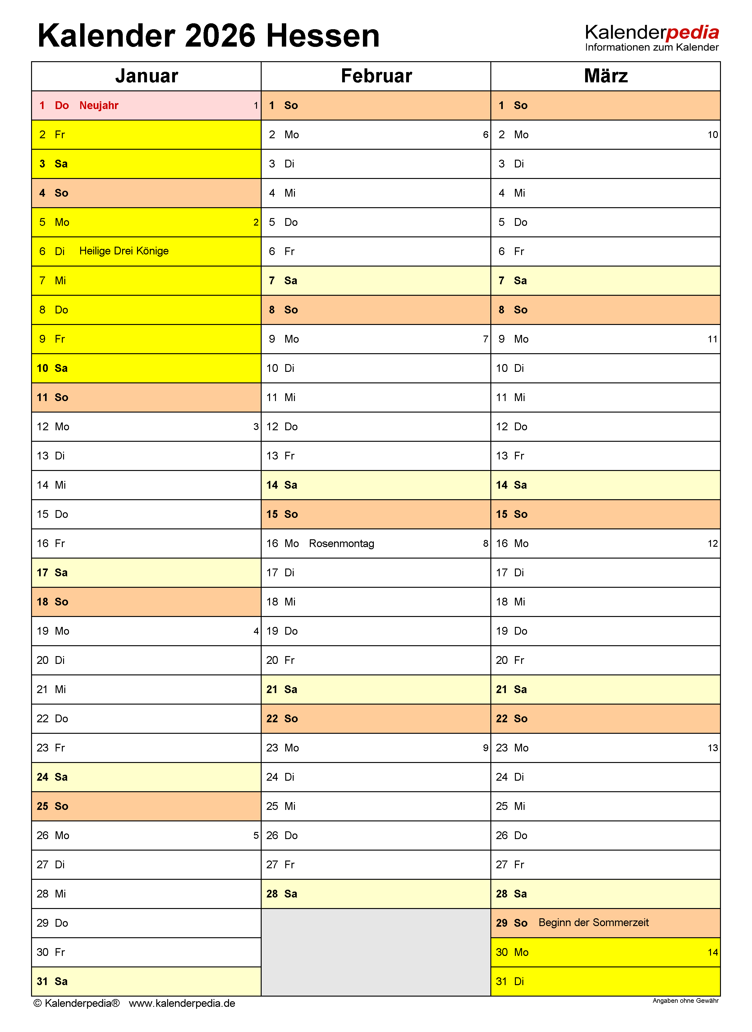  Foto zu Kalender 2026 Hessen: Ferien, Feiertage, Excel-Vorlagen 