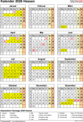  Kalender 2026 Hessen: Ferien, Feiertage, Word-Vorlagen 