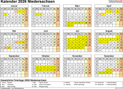 Niedersachsen Kalender 2026 kalender 2026 Bremen: Ferien, Feiertage, Pdf-vorlagen