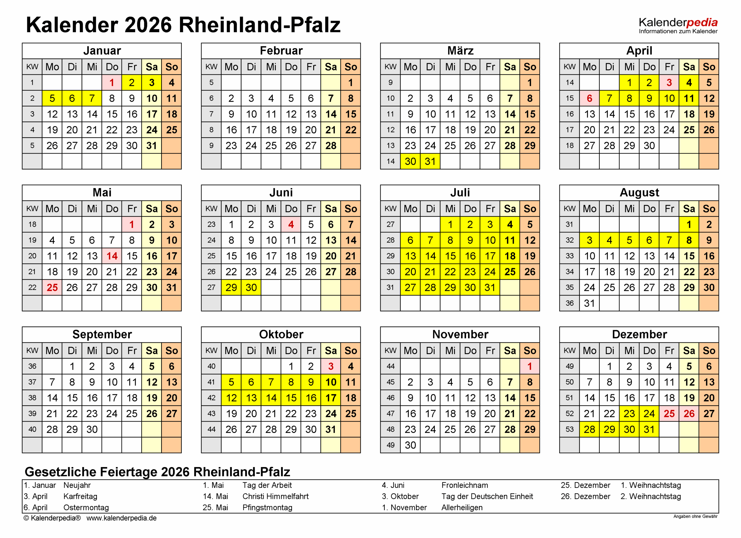 Ferienkalender Rlp 2026 Kalender 2026 Saarland: Ferien, Feiertage, Pdf-vorlagen