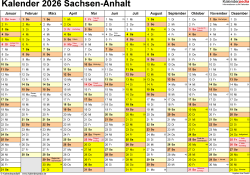 Kalender 2026 Sachsen-anhalt Kalender 2026 Sachsen: Ferien, Feiertage, Excel-vorlagen