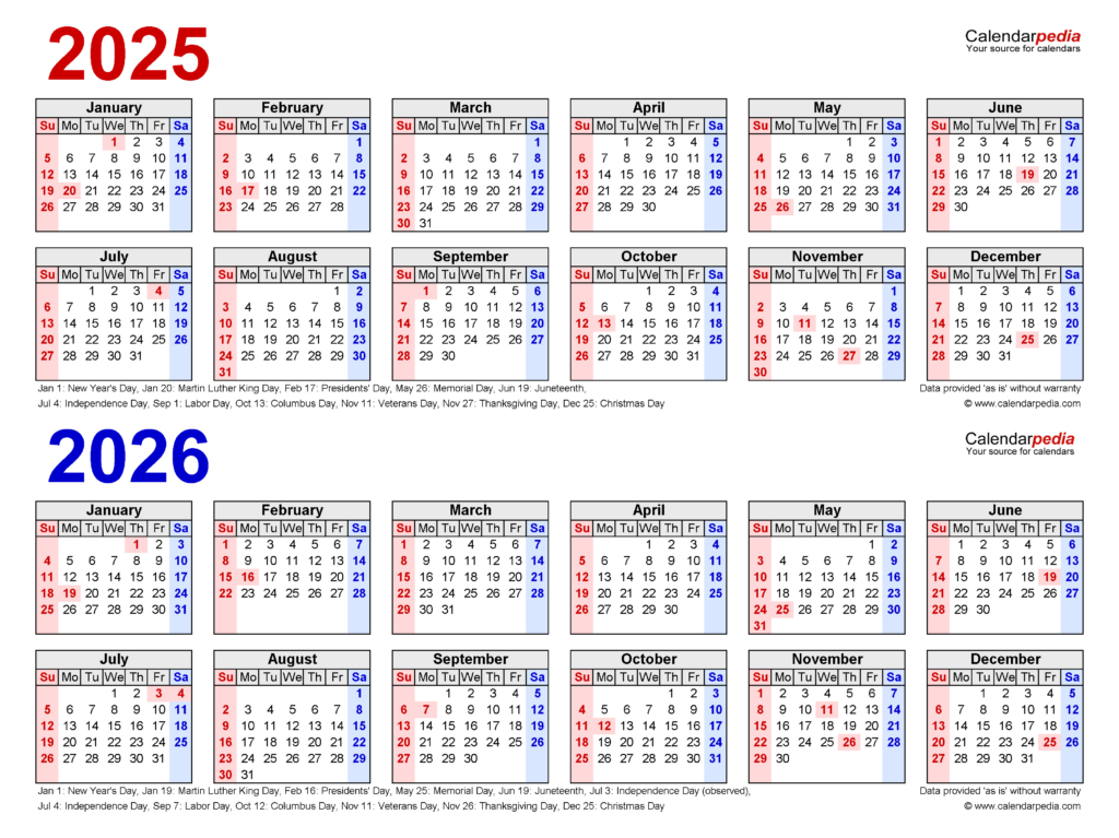  Foto zu 2025 and 2026 Yearly Calendar Printable 
