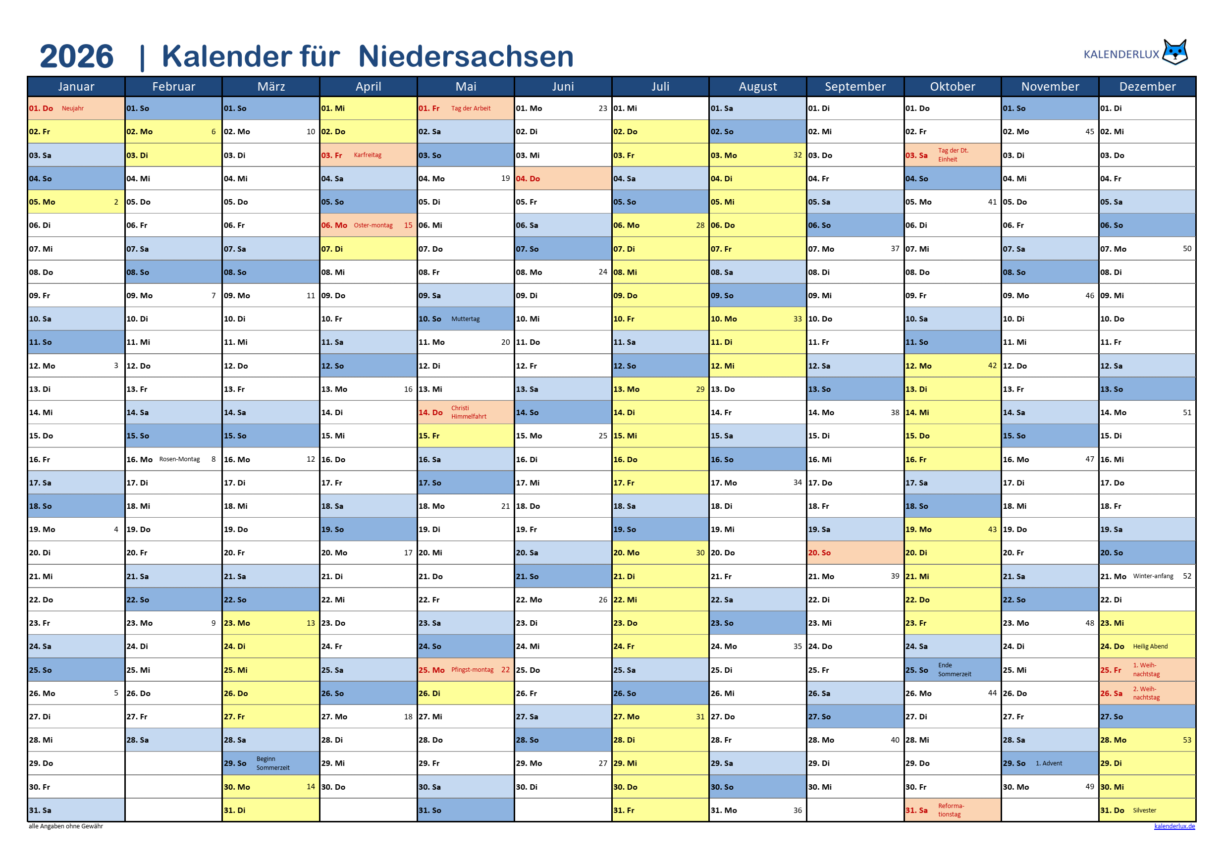  Jahreskalender 2026 - Kalenderlux Motiv 