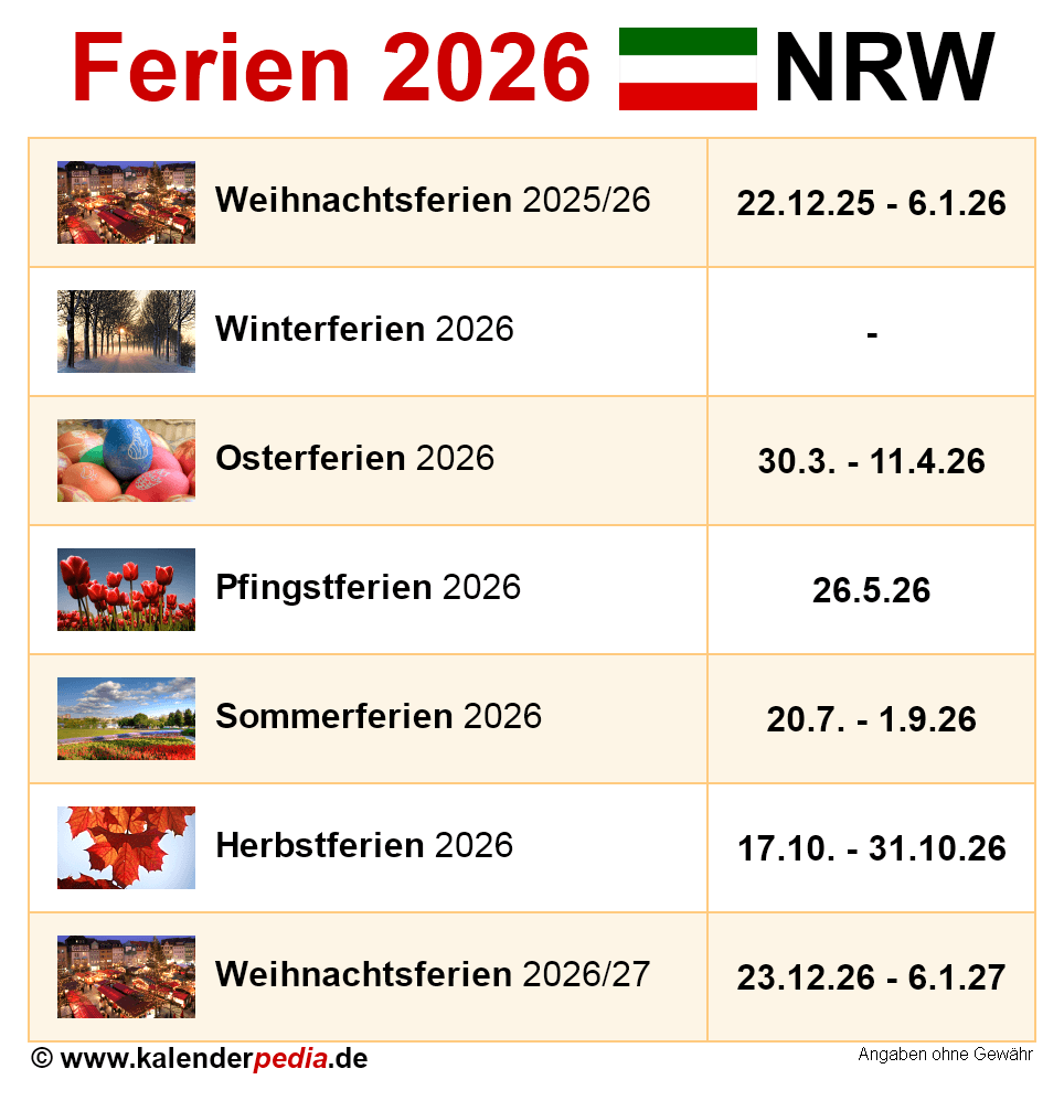 Ferien Nordrhein Westfalen 2026 Herbstferien Nrw nordrhein-westfalen 2024, 2025, 2026, 2027, 2028, 2029 …