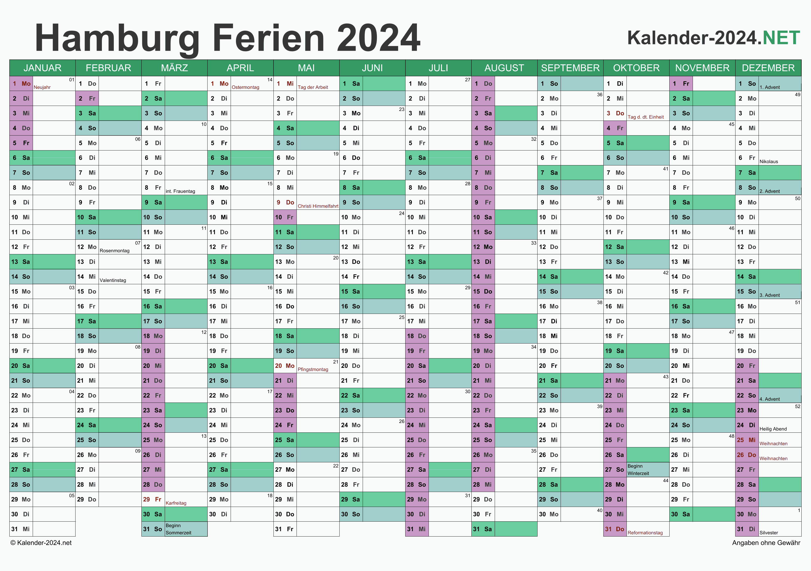  FERIEN Hamburg 2024 - Ferienkalender & Übersicht Motiv 