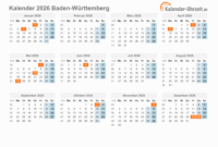 Baden Württemberg 2026 Ferien Kalender 2026 Baden-württemberg: Word-vorlagen Mit Ferien