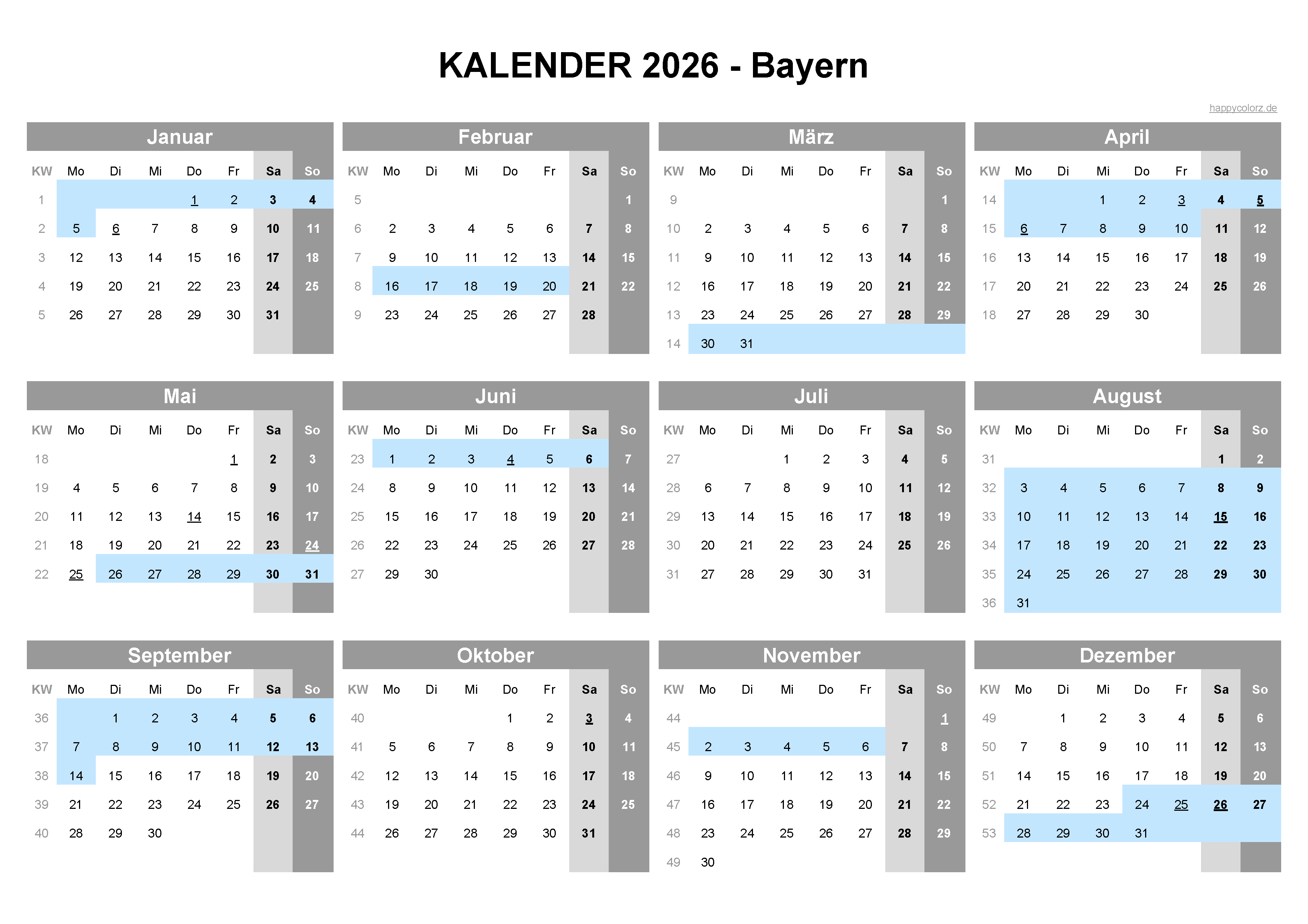  Foto zu Kalender 2026 Bayern kostenlos: Ferien-Übersicht, Feiertage, PDF 