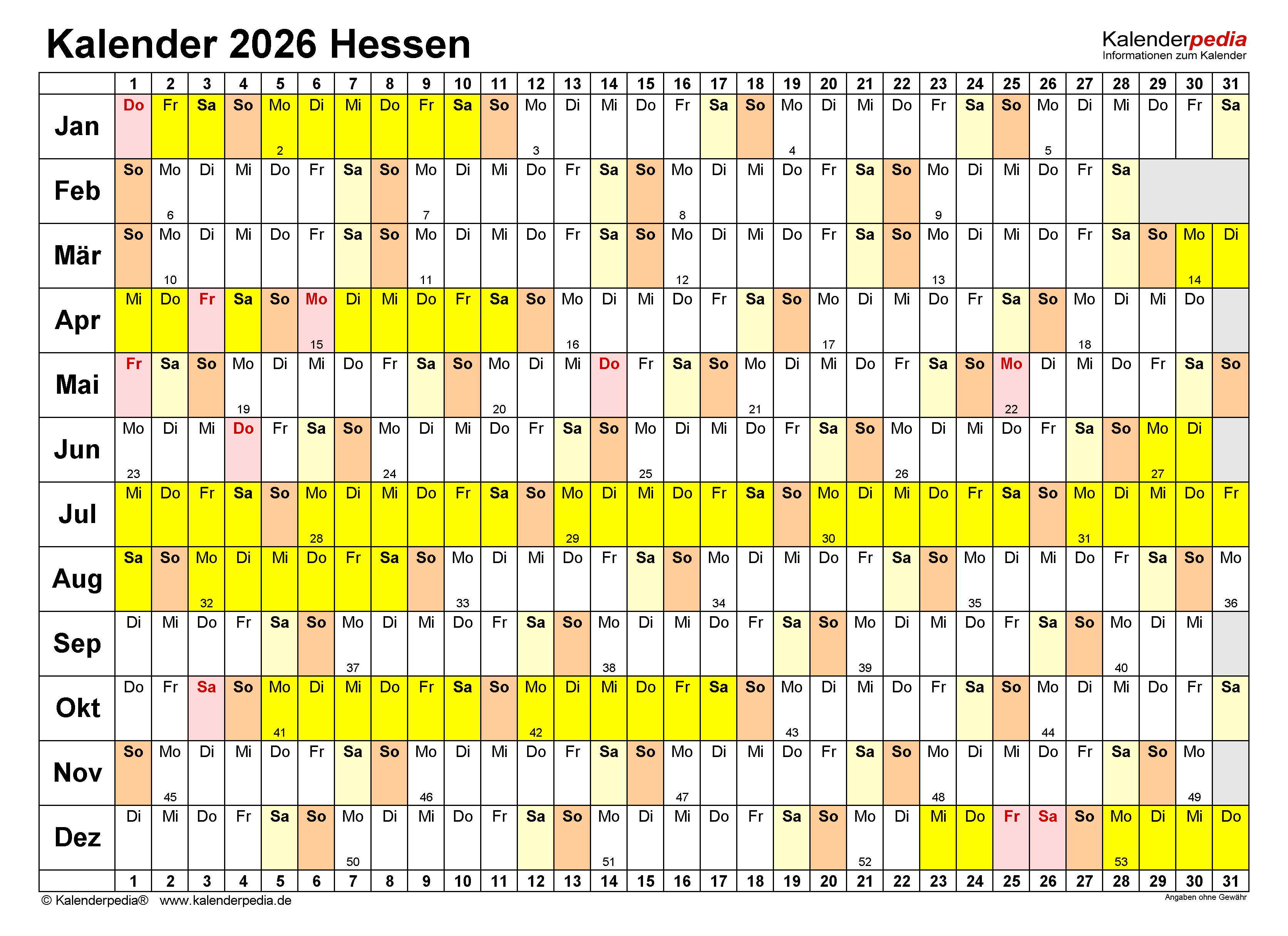  Foto zu Kalender 2026 Hessen: Ferien, Feiertage, PDF-Vorlagen 