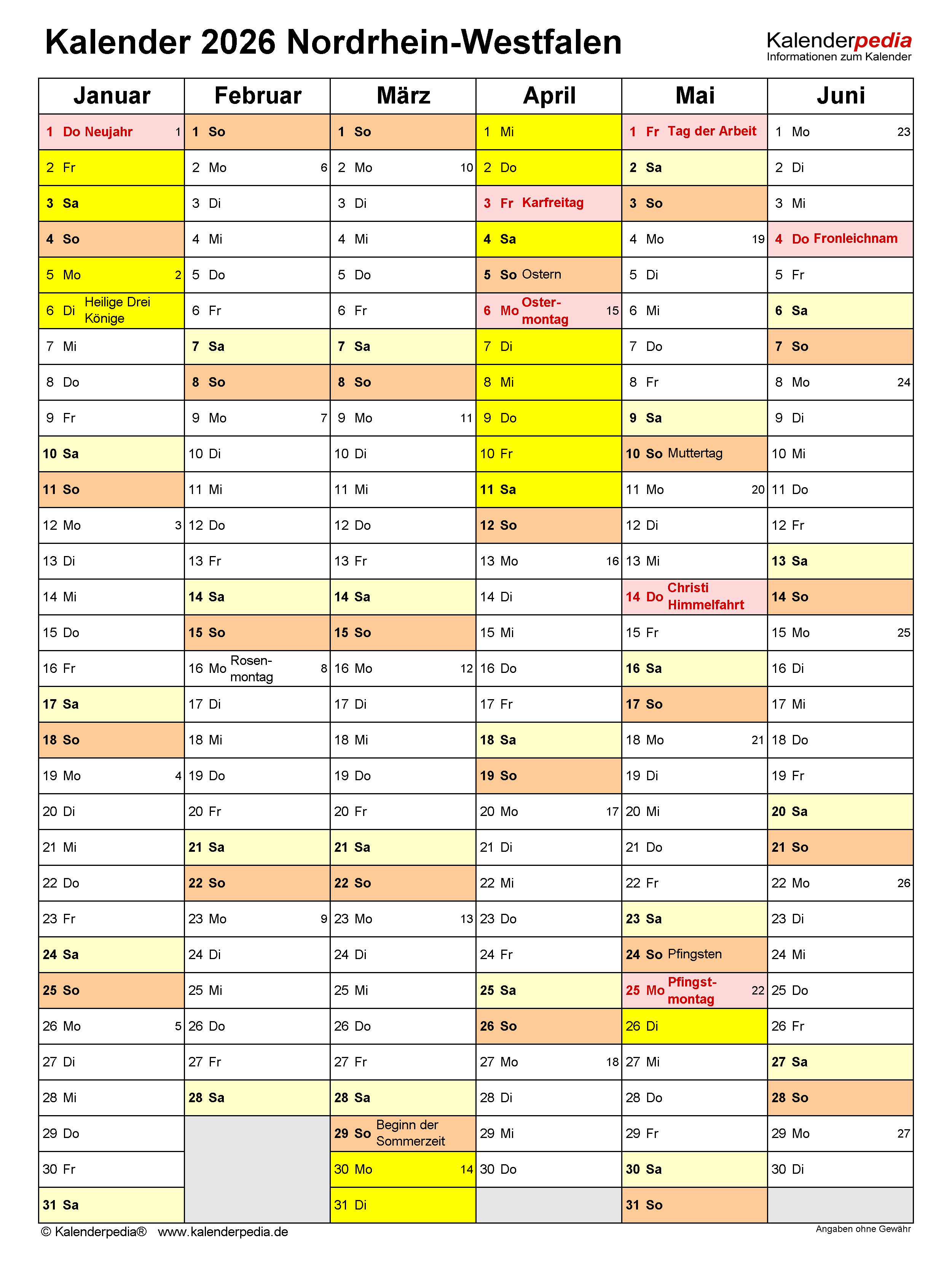 Kalender 2026 NRW: Ferien, Feiertage, PDF-Vorlagen 