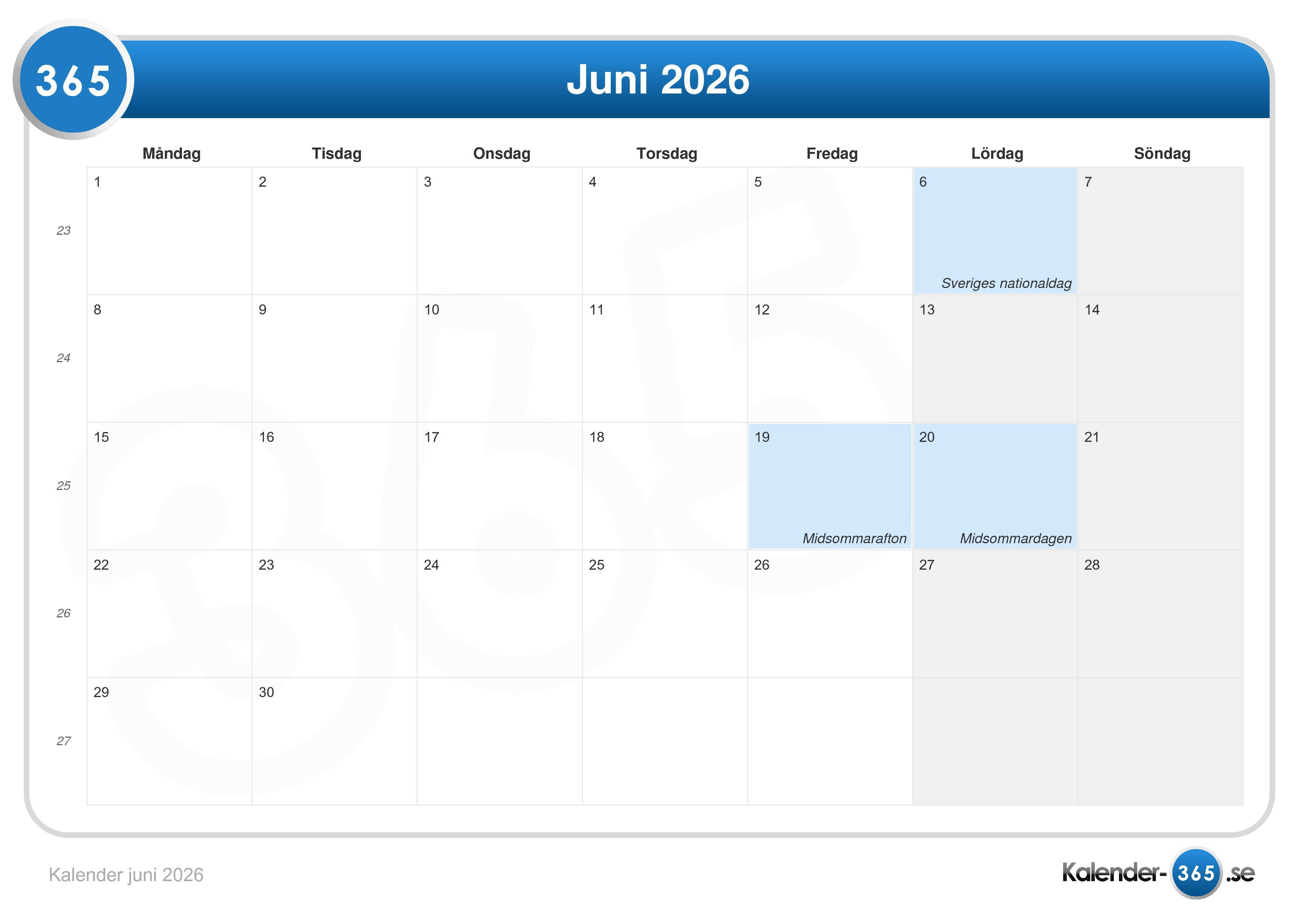 Kalender juni 2026 Illustration 