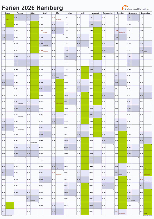 Ferien Hamburg 2026 - Ferienkalender zum Ausdrucken Motiv 