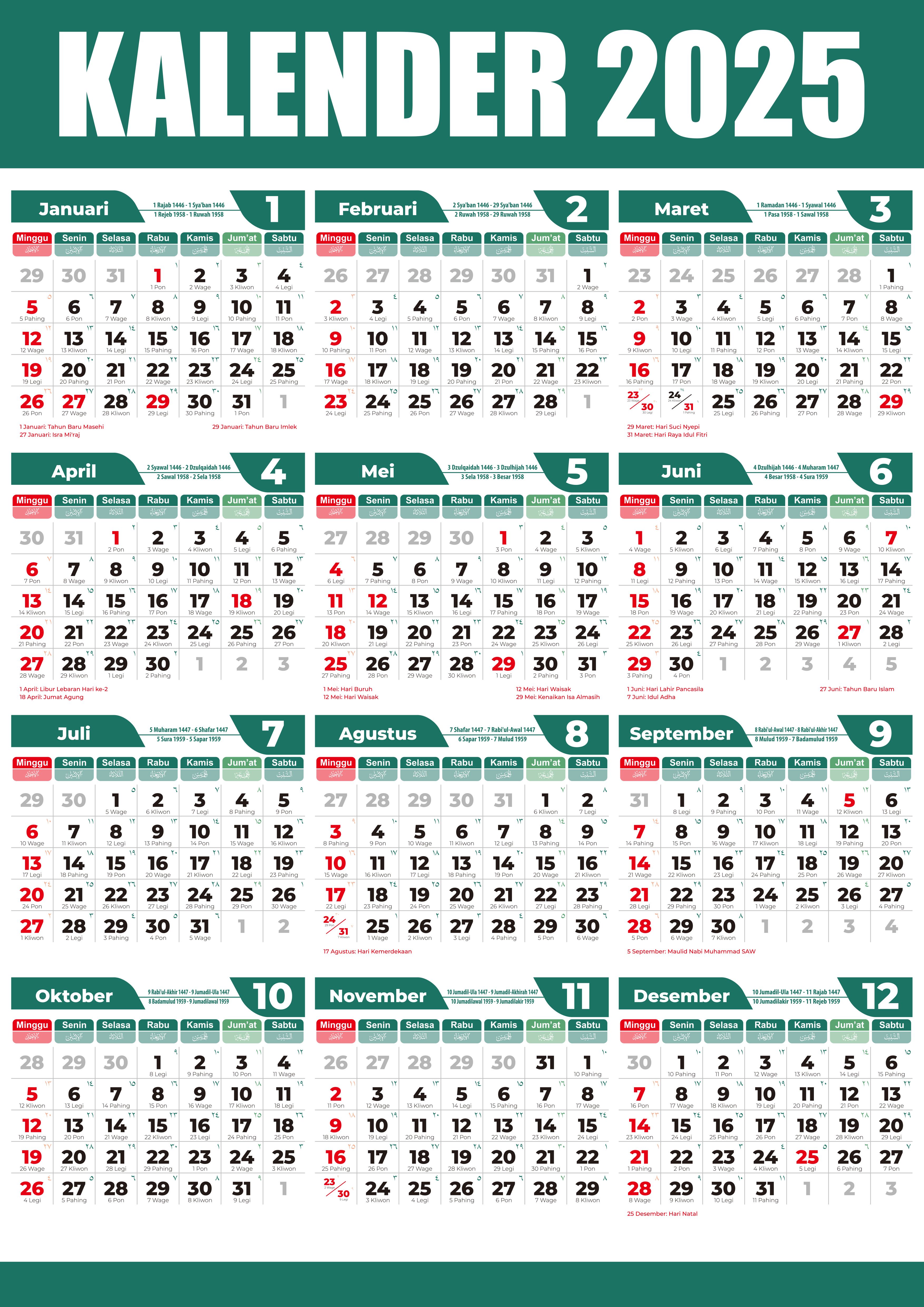  Gratis template format kalender 2025 vector lengkap dengan penanggalan Motiv 