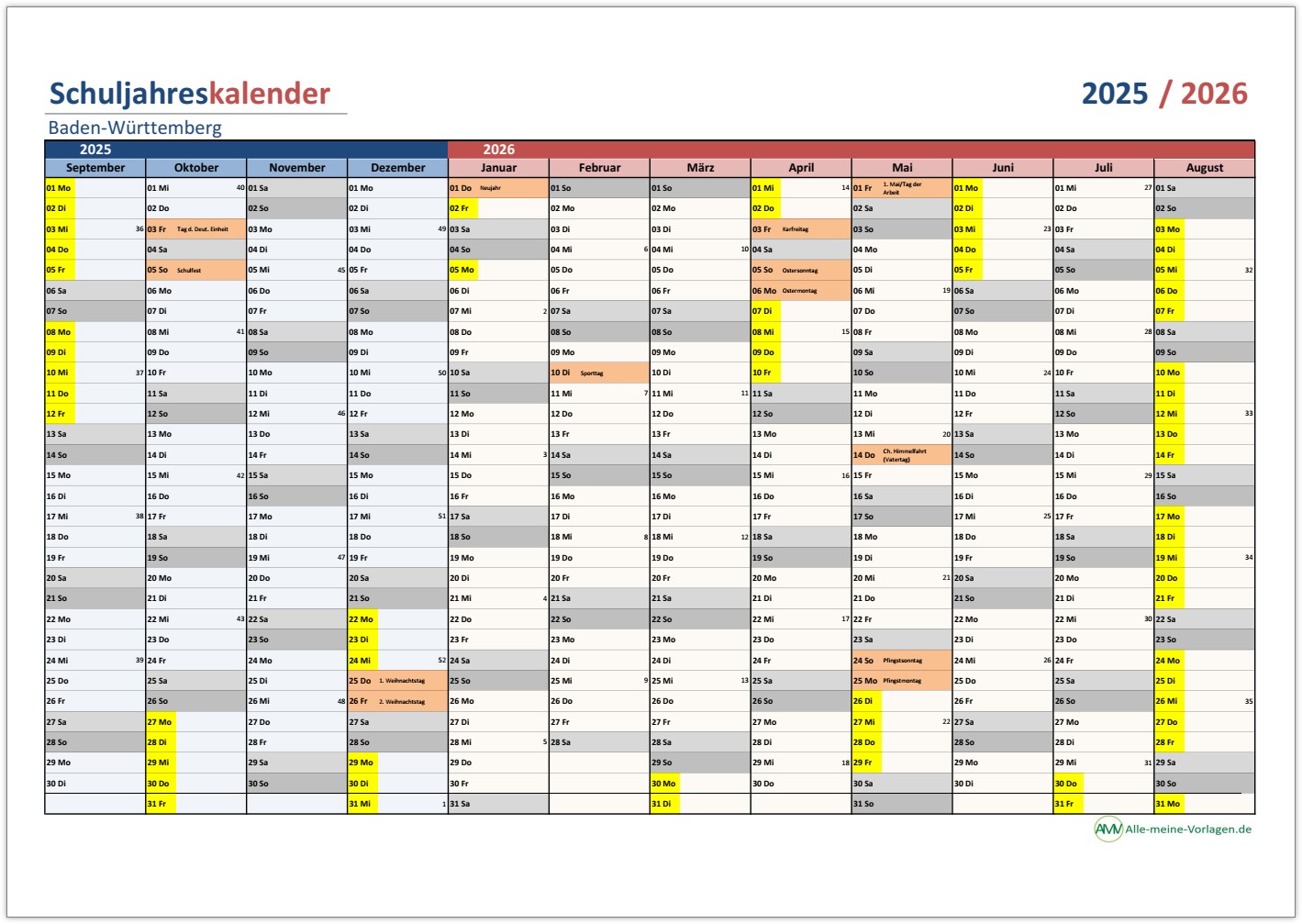  Schulkalender 2025/2026 für alle Bundesländer - Alle-meine-Vorlagen.de Bildidee 