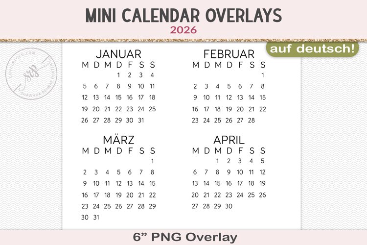  2026 Mini german calendar PNG overlay Bildidee 