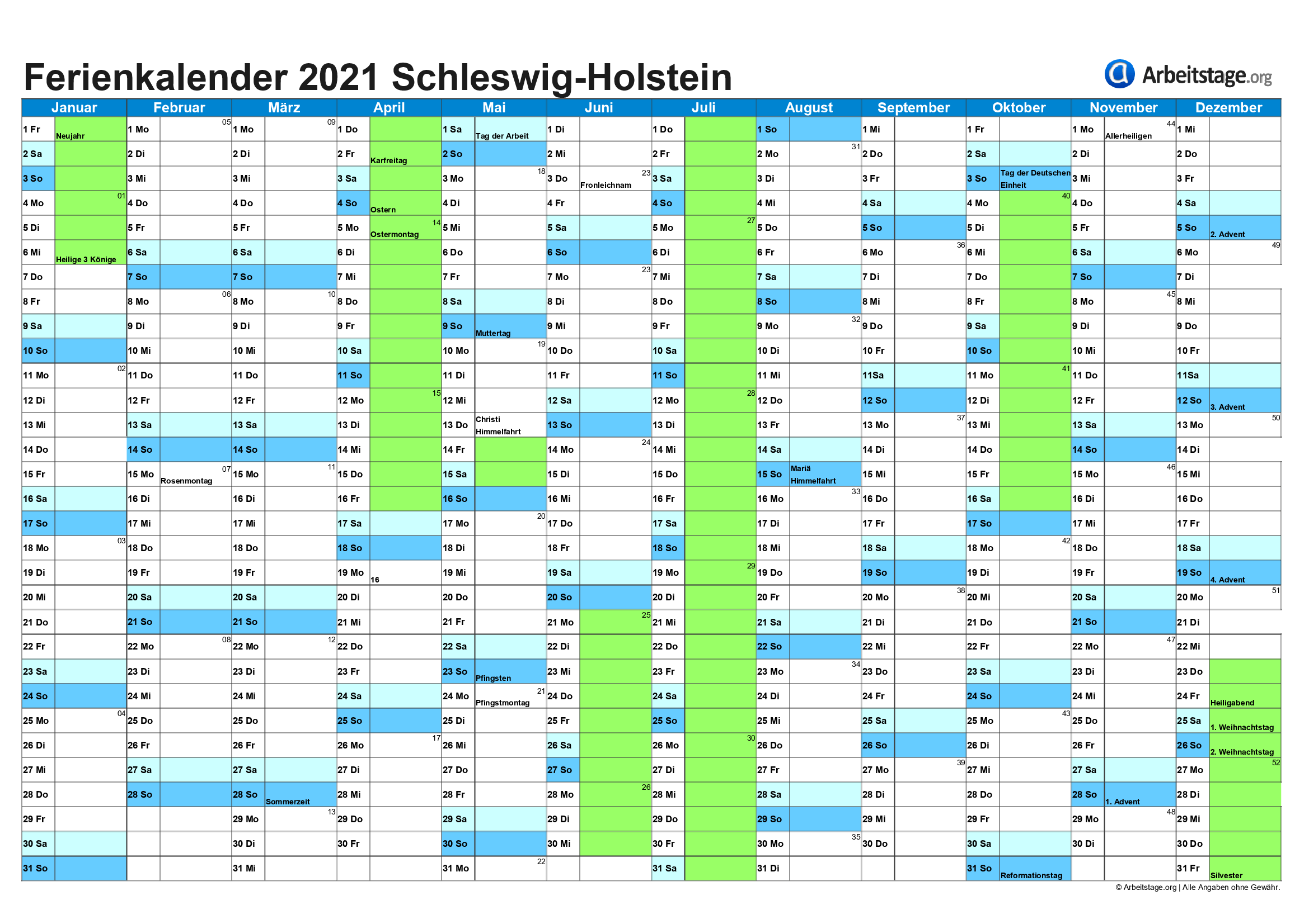  Ferien Schleswig-Holstein 2021, 2022 Motiv 