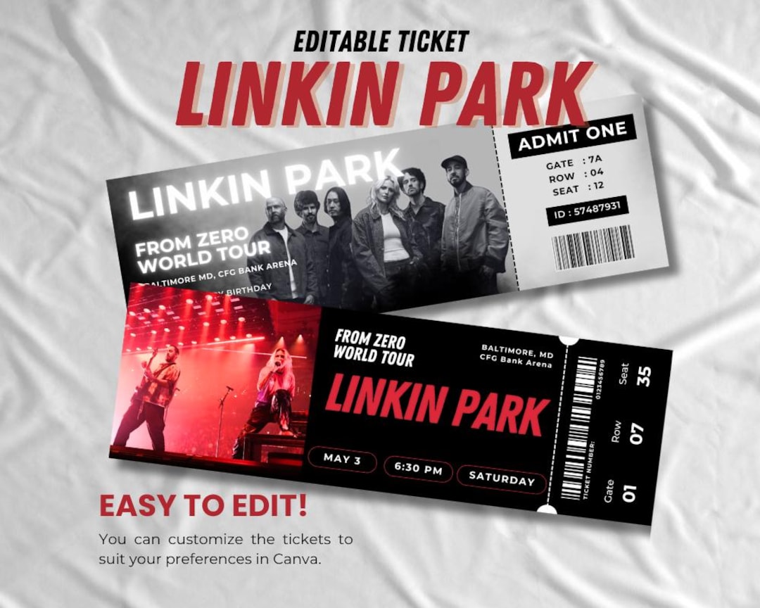  Linkin Park From Zero World Tour 2025 Editable Concert Ticket Templates 