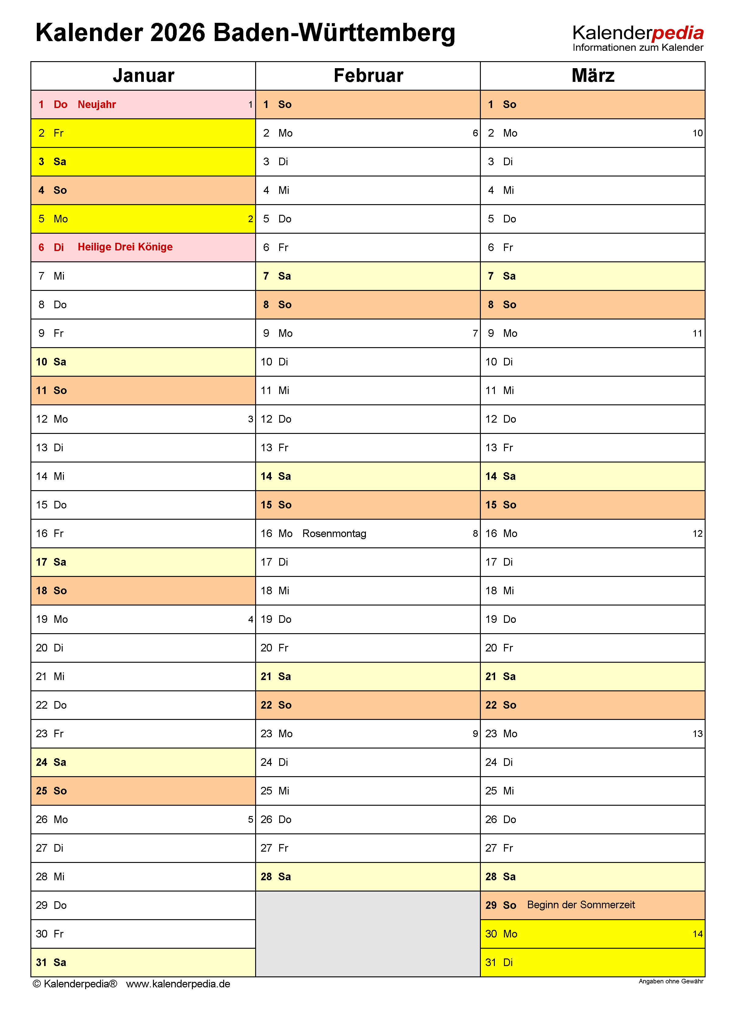  Kalender 2026 Baden-Württemberg: Word-Vorlagen mit Ferien Bildidee 
