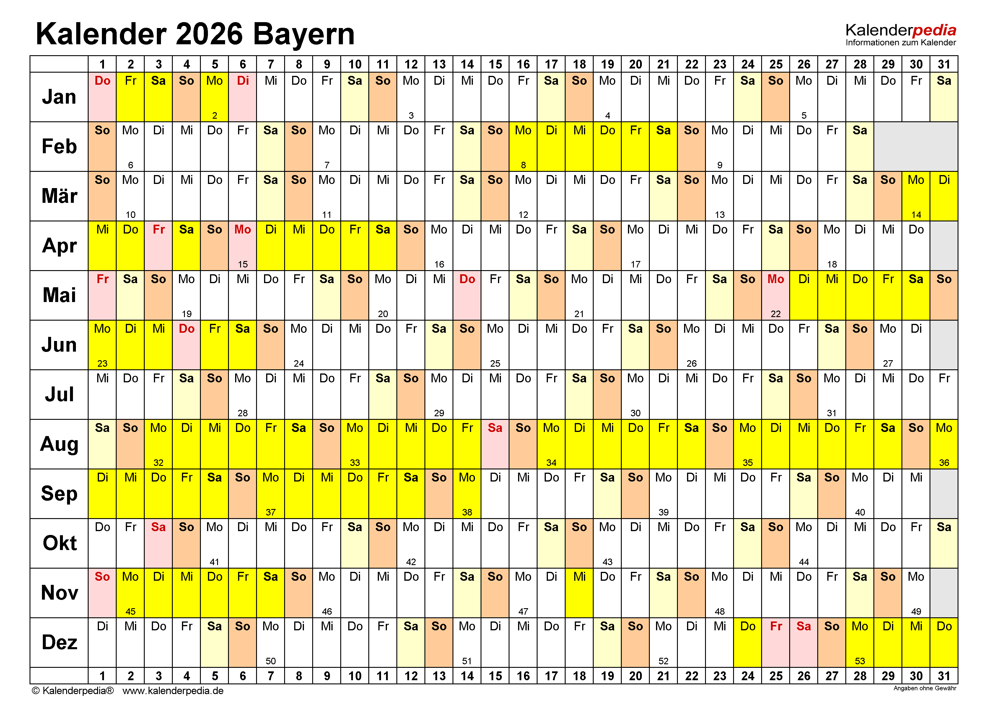  Kalender 2026 Bayern: Ferien, Feiertage, Excel-Vorlagen Bildidee 