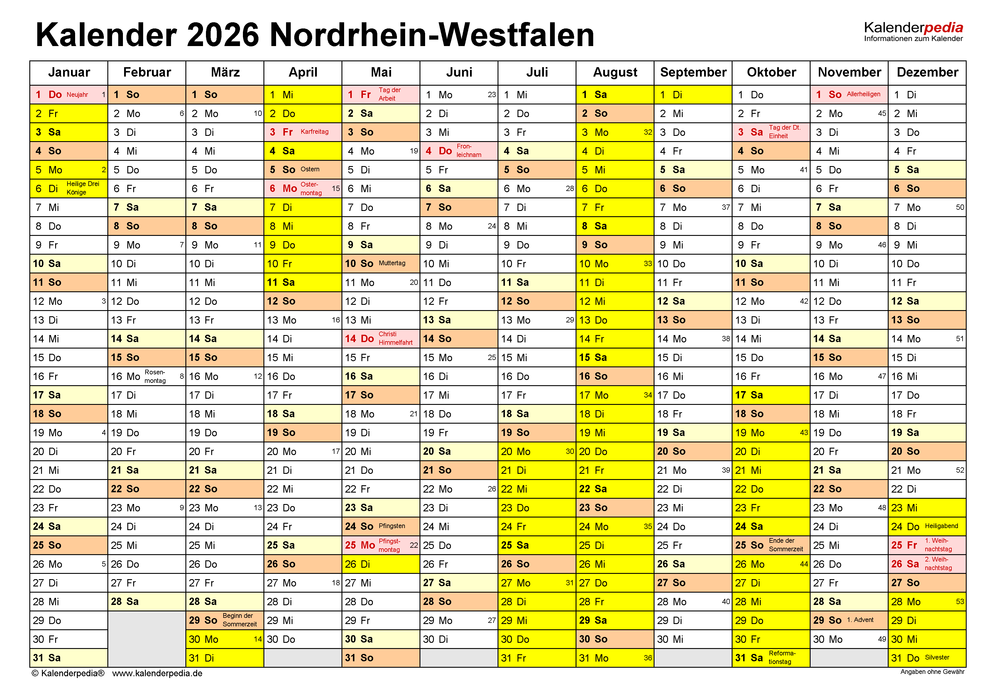 Foto zu Kalender 2026 NRW: Ferien, Feiertage, PDF-Vorlagen 