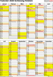  Kalender 2026 Schleswig-Holstein: Ferien, Feiertage, Excel-Vorlagen Illustration 
