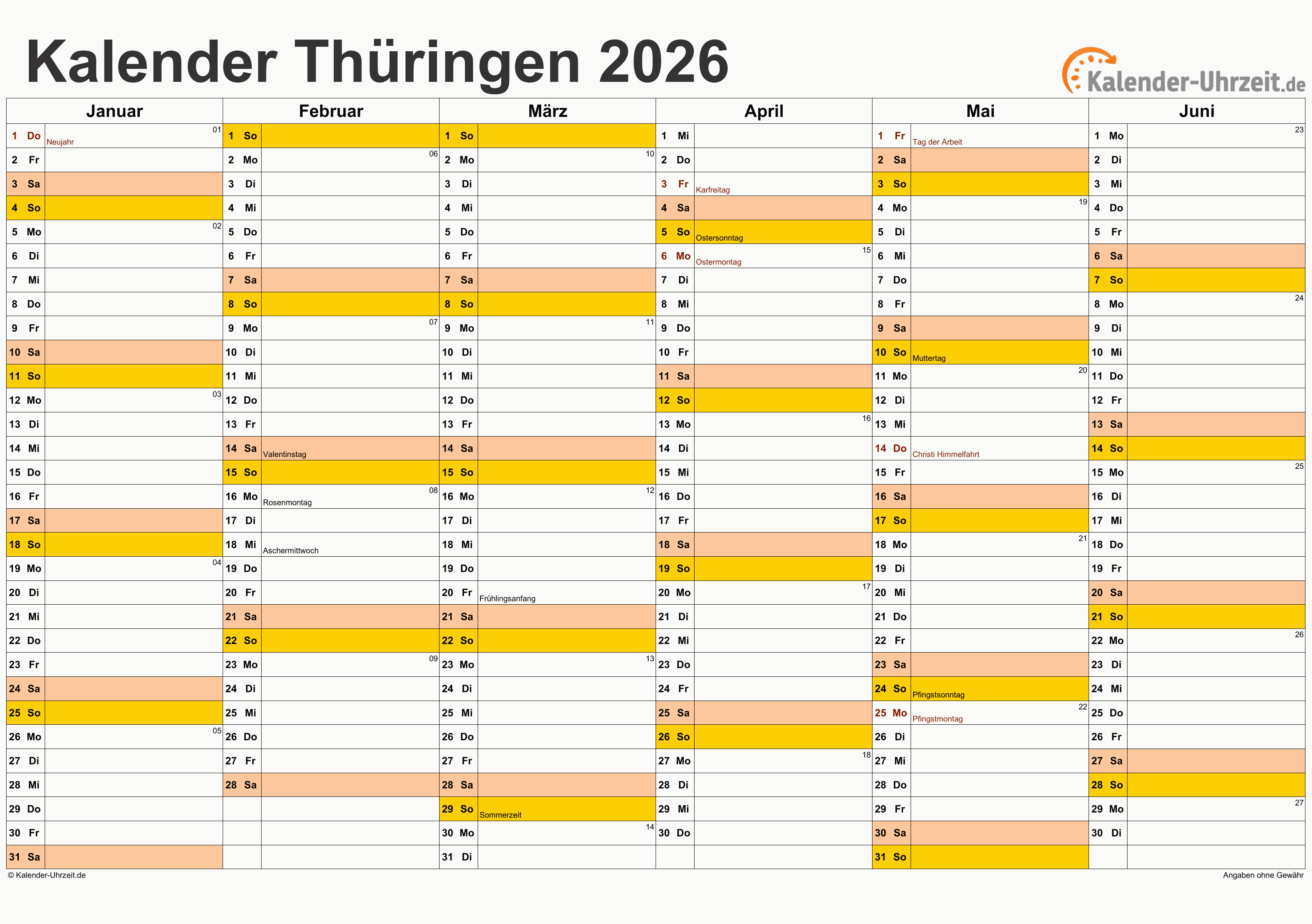  Feiertage 2026 Thüringen + Kalender Bildidee 