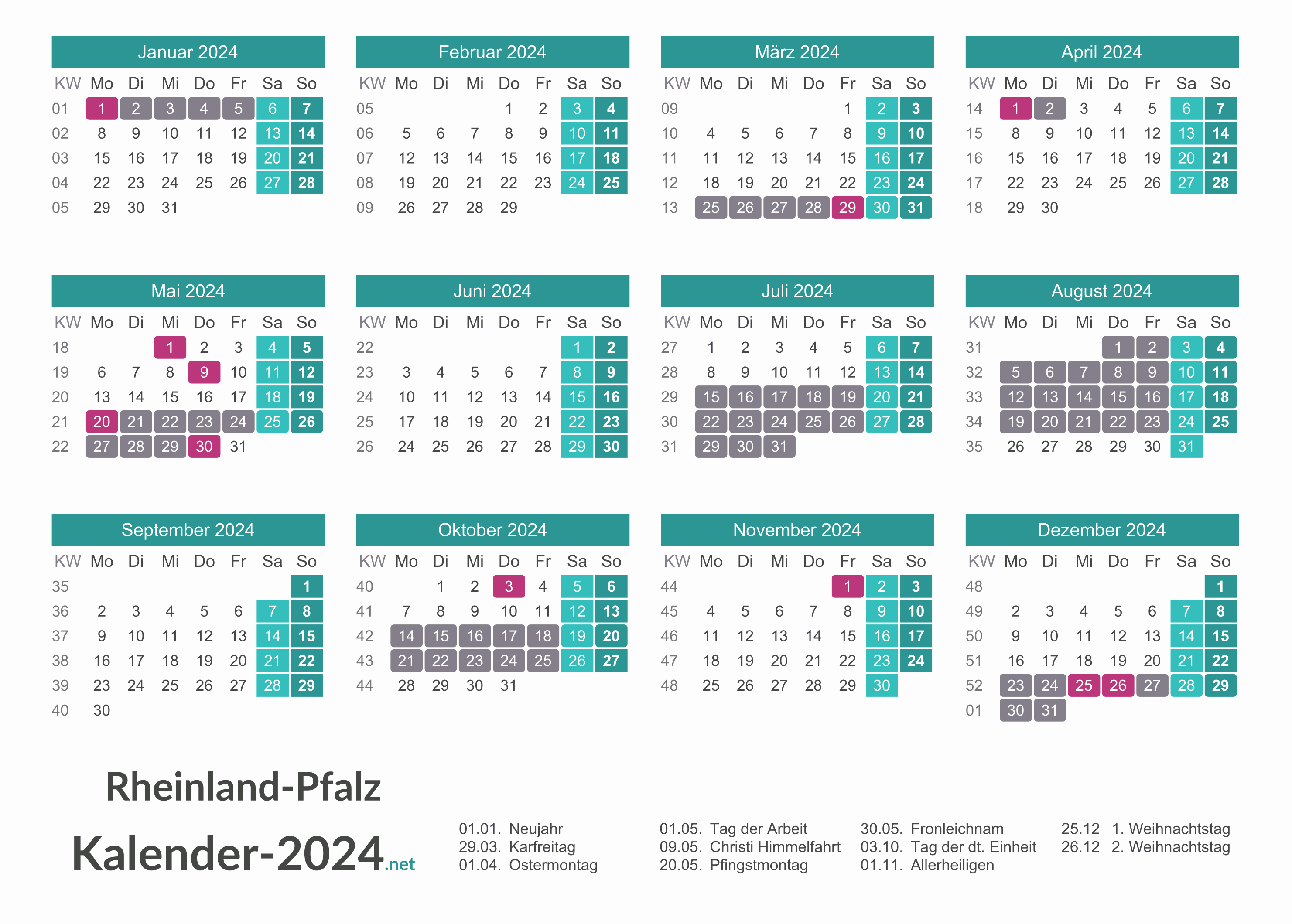  FERIEN Rheinland-Pfalz 2024 - Ferienkalender & Übersicht Motiv 