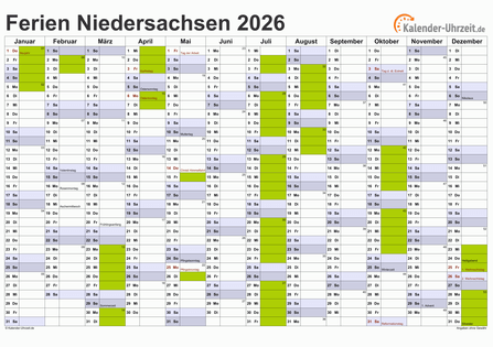 Ferien Niedersachsen 2026 - Ferienkalender zum Ausdrucken 